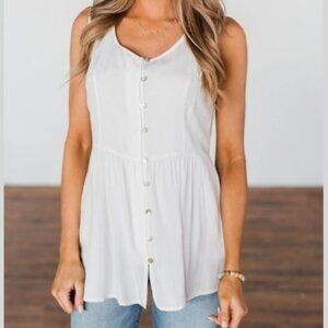 P.S. LOVE White (or Off-White) Lace Sleeveless Button Down Tank Top Small